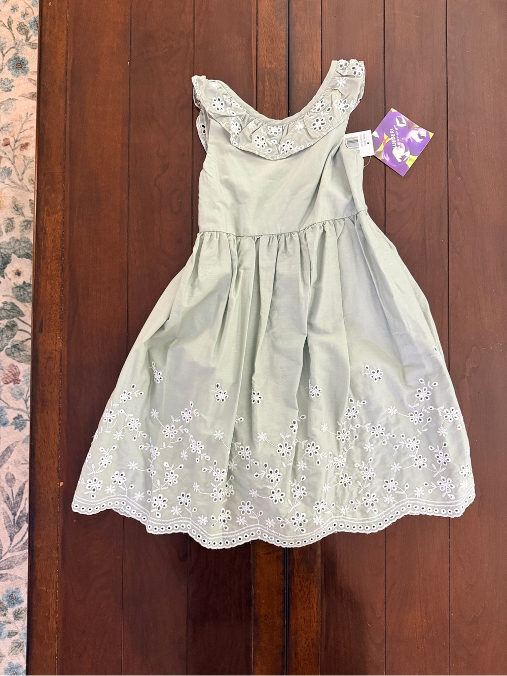 NWT Blueberi Boulevard Olive Eyelet Bow Girls Dress
